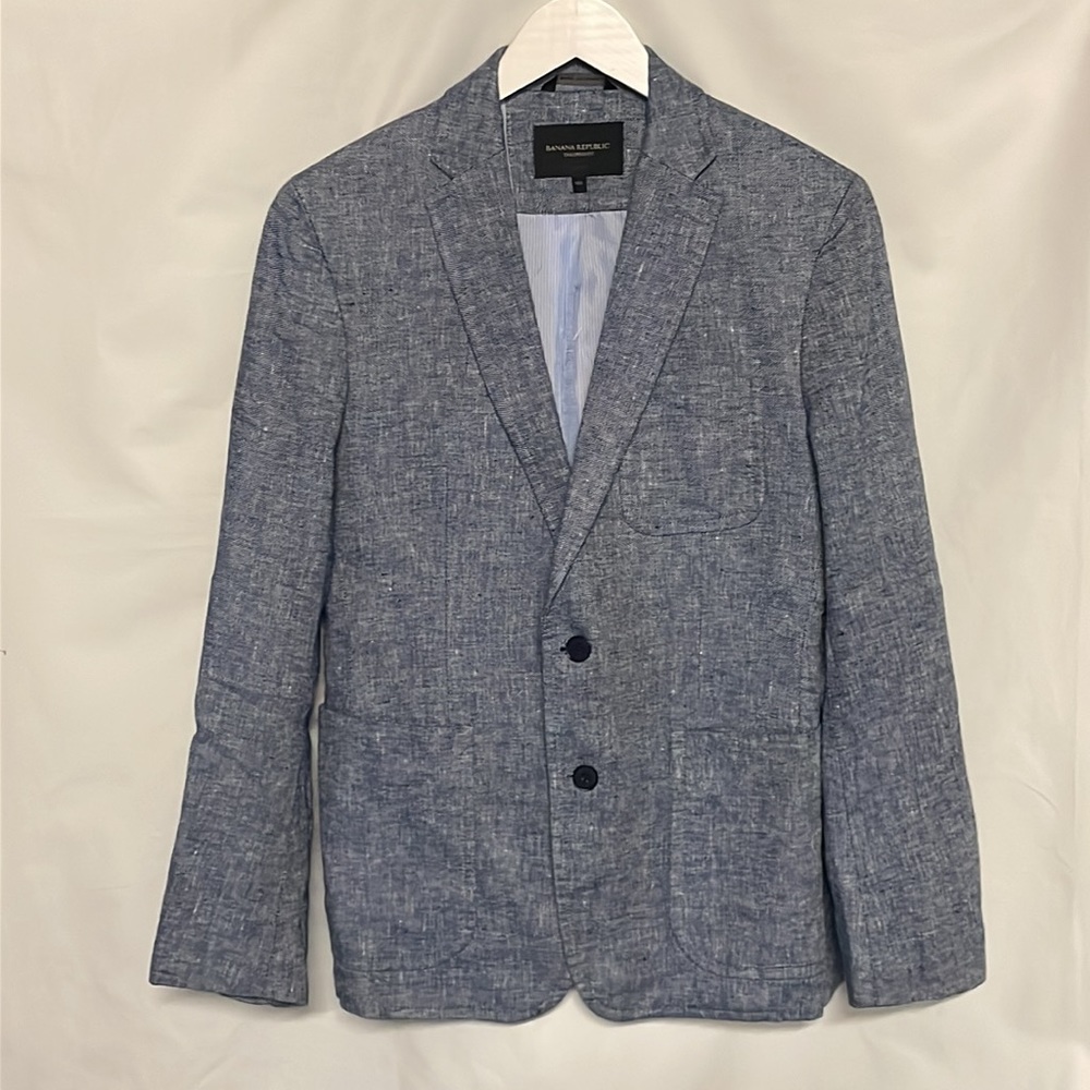 Men’s Banana Republic Linen Coat Blue Elbow Patch Size 38S
